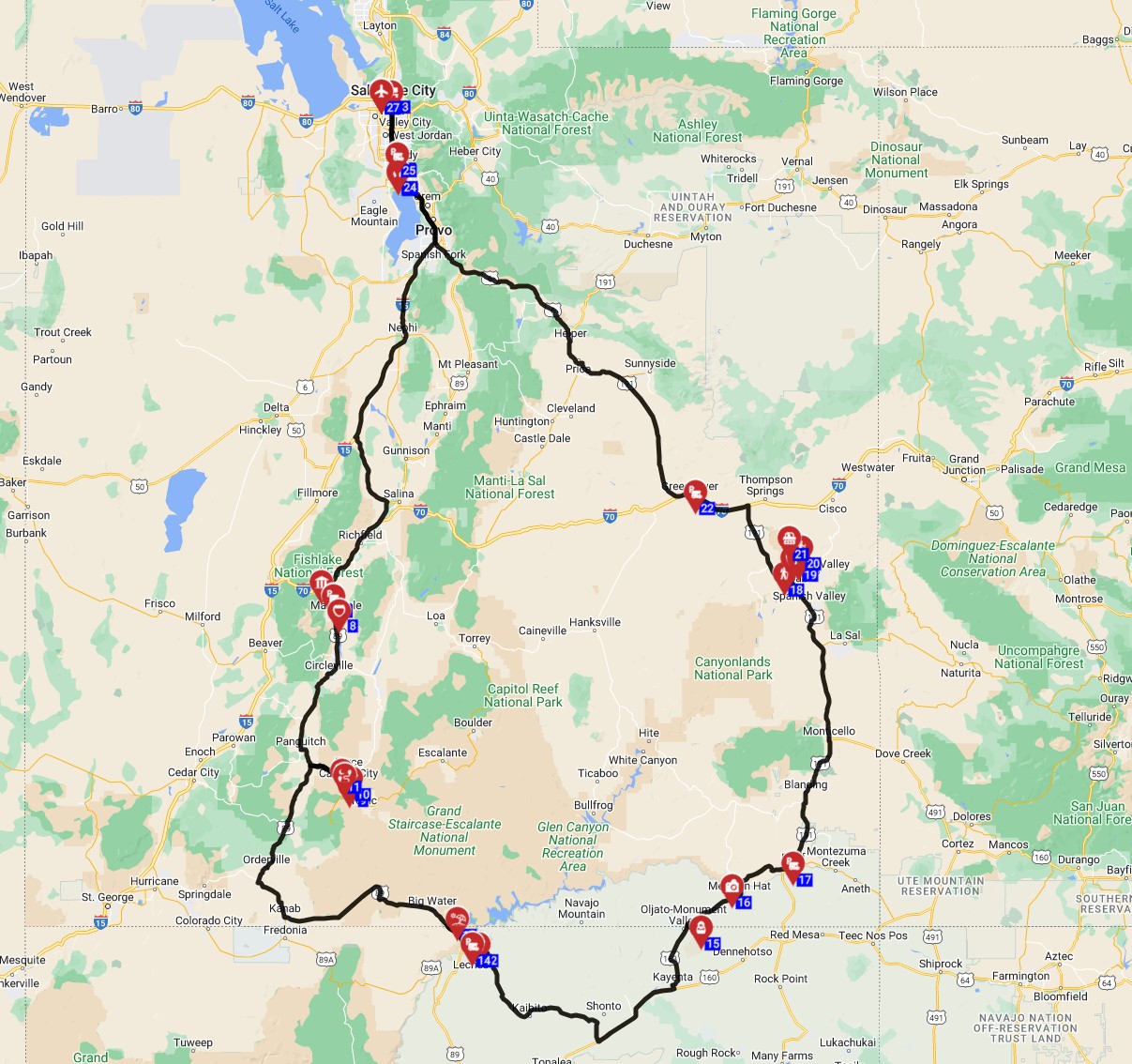 Map for Salt Lake City Roundtrip - Utahs essentials Short Version